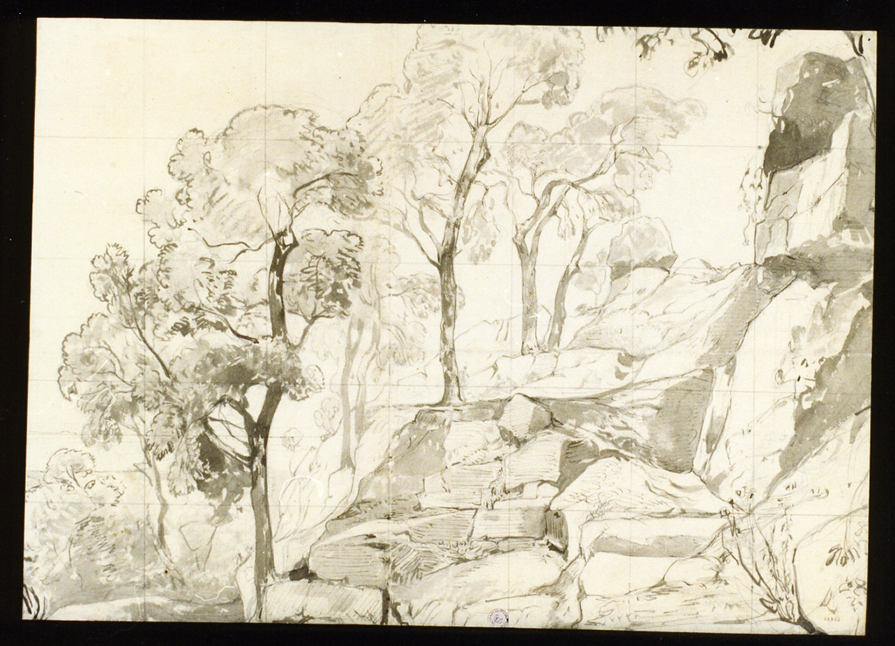 studio di alberi e rocce presso Caserlano (disegno) di Gigante Giacinto (sec. XIX)