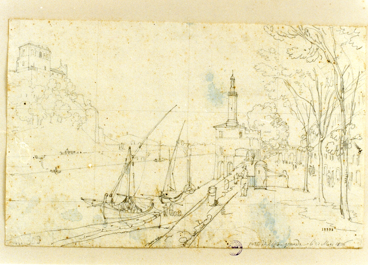 veduta del porto di Ripa Grande (disegno) di Gigante Giacinto (sec. XIX)