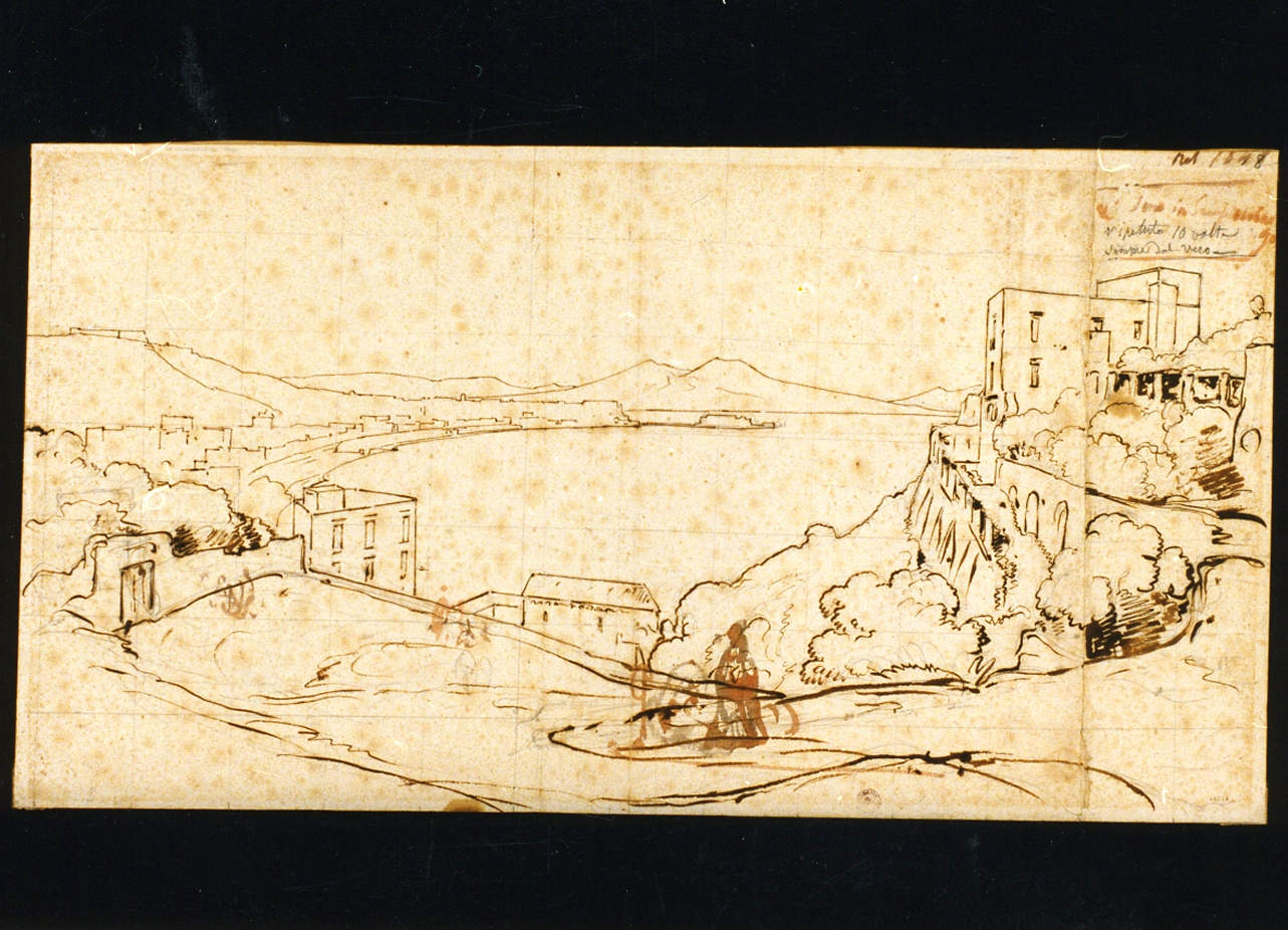 veduta di Napoli dalle rampe di Sant'Antonio a Posillipo (disegno) di Gigante Giacinto (sec. XIX)