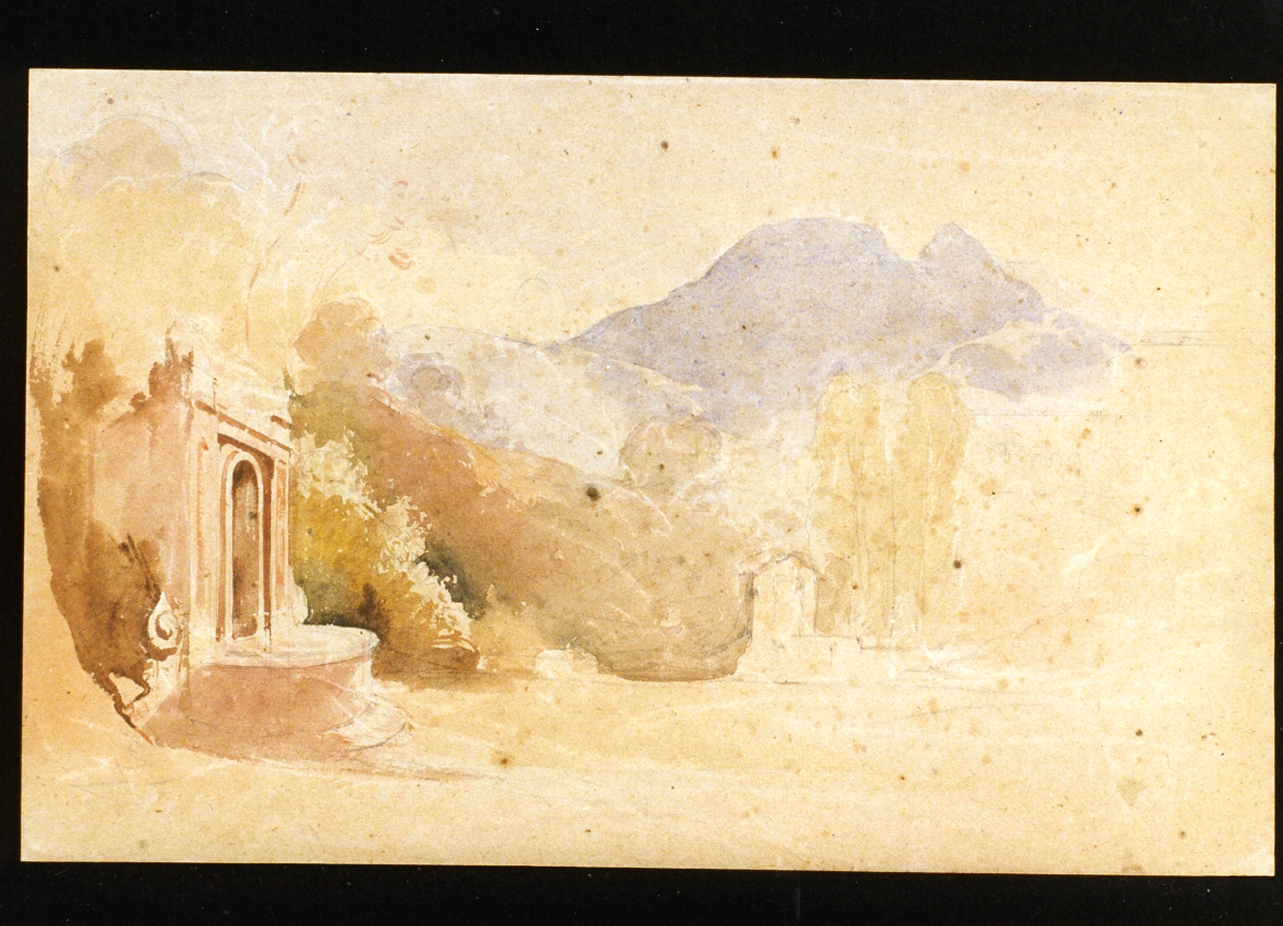 studio della fontana dei Papi a Sant'Arcangelo di Cava de'Tirreni (disegno) di Gigante Giacinto (sec. XIX)