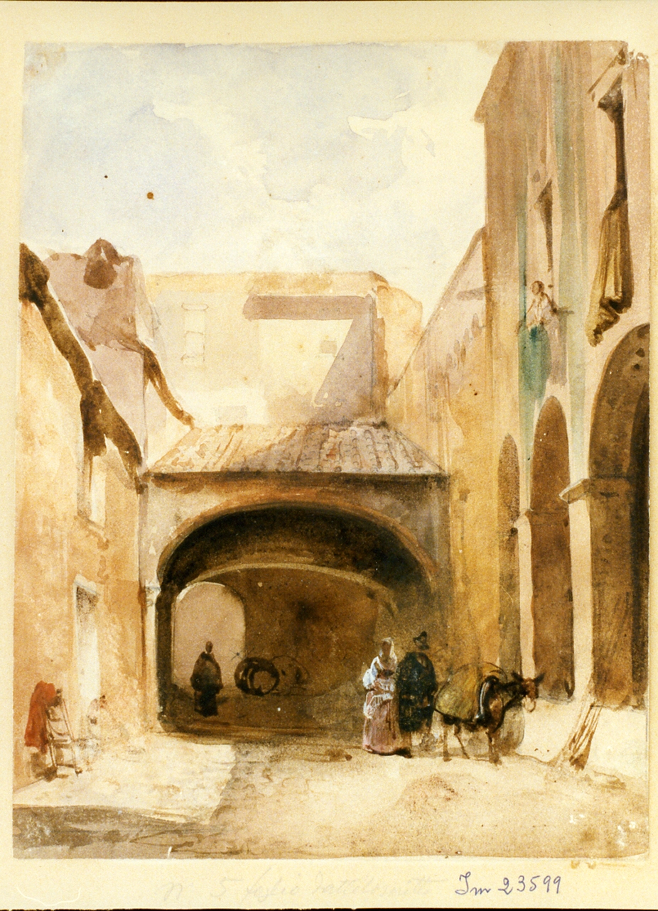sottoportico e strada con figure (disegno) di Gigante Giacinto (sec. XIX)