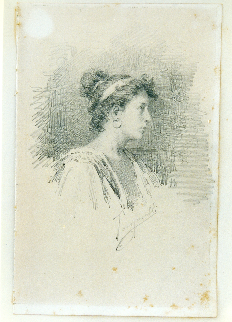 ritratto di donna di profilo (disegno) di Tomaselli Onofrio (sec. XIX)