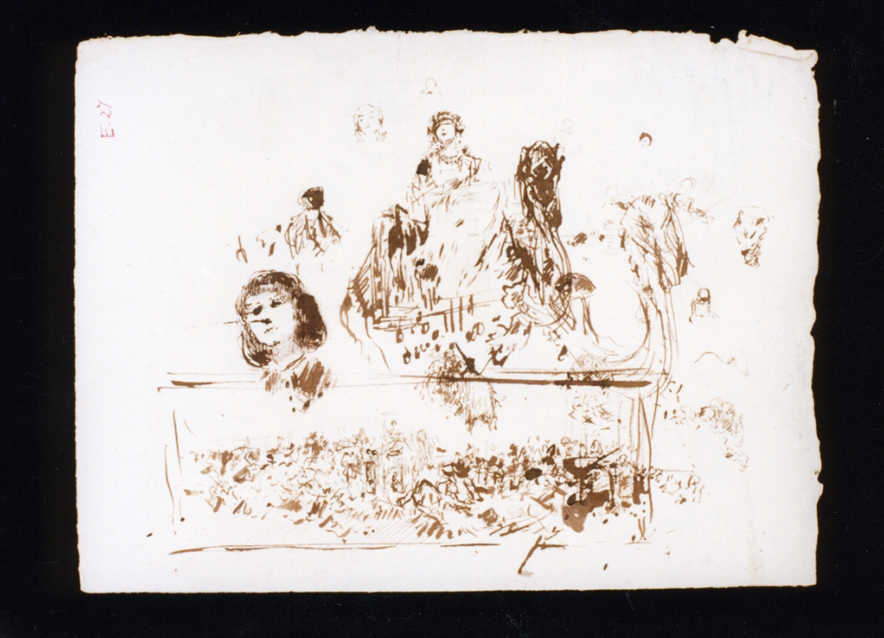 studio di donne e di scena con folla (disegno) di Vetri Paolo (sec. XIX)