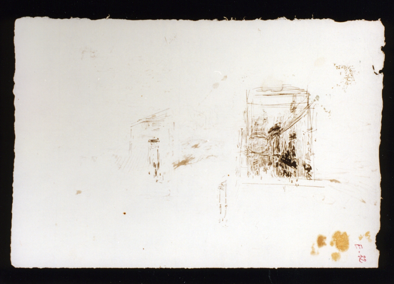 schizzo di canale veneziano con ponte (disegno) di Vetri Paolo (secc. XIX/ XX)