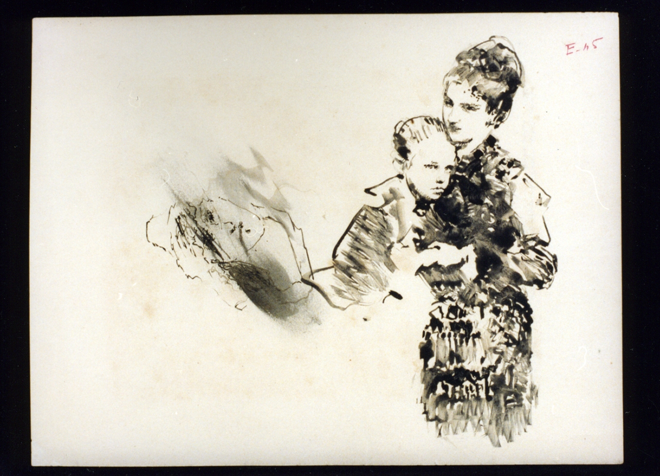 studio di madre con fanciulla e di testa (disegno) di Vetri Paolo (fine/inizio secc. XIX/ XX)
