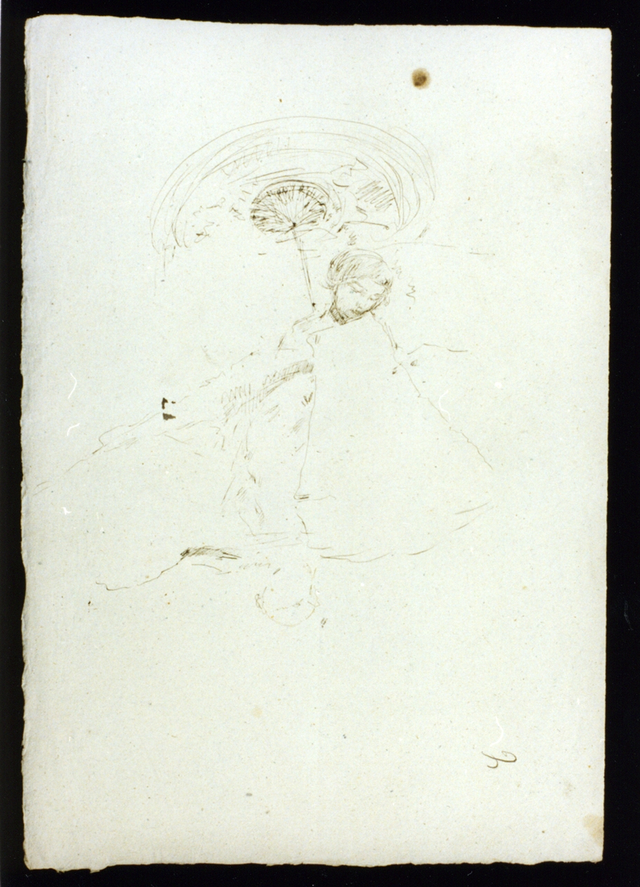 studio di donna in costume giapponese con ombrellini (disegno) di Vetri Paolo (secc. XIX/ XX)
