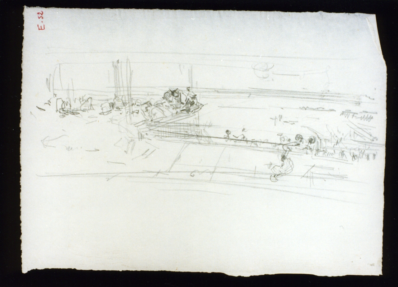 schizzo di figure su una terrazza (disegno) di Vetri Paolo (secc. XIX/ XX)