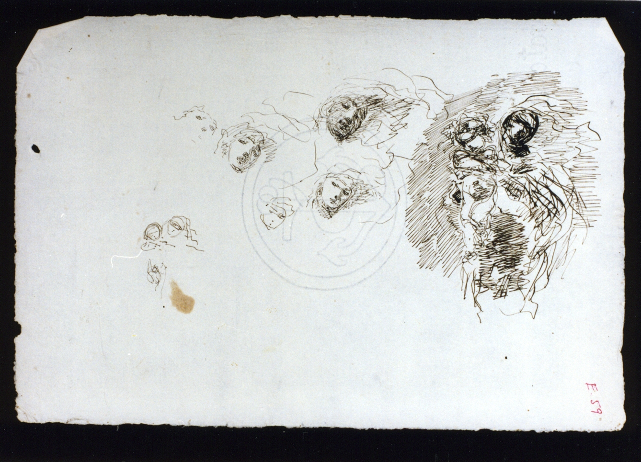 studio di Madonna con Bambino e di teste (disegno) di Vetri Paolo (fine/inizio secc. XIX/ XX)