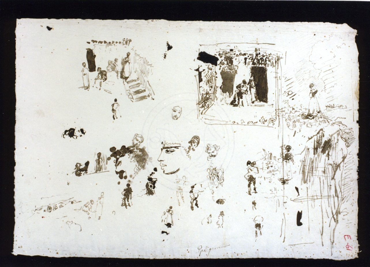 schizzo di figure e di profilo femminile egiziano (disegno) di Vetri Paolo (sec. XIX)