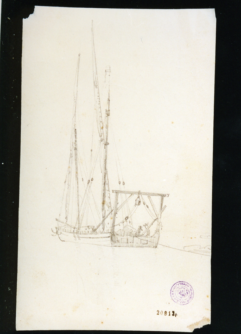 marina con barca (disegno) di Bidera Francesco (secondo quarto sec. XIX)