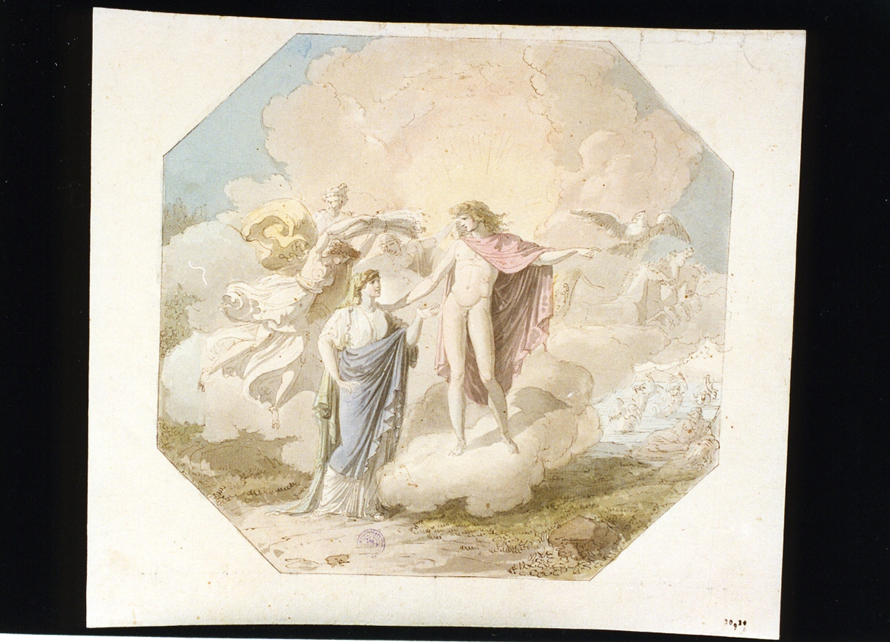 scena allegorica con veduta del golfo di Napoli (disegno) di Cammarano Giuseppe (sec. XIX)