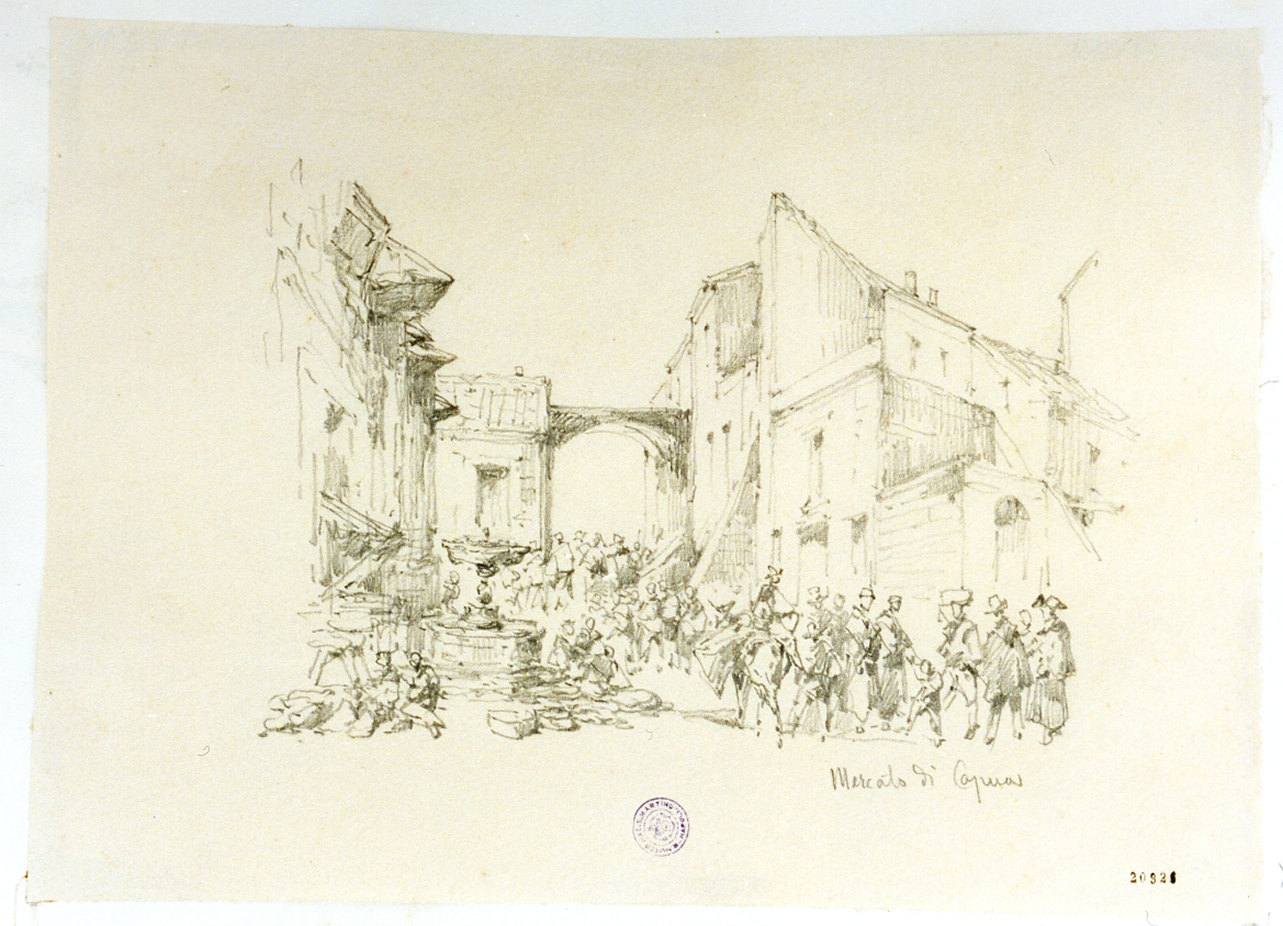 veduta del mercato a Capua (disegno) di Carelli Consalvo (secondo quarto sec. XIX)
