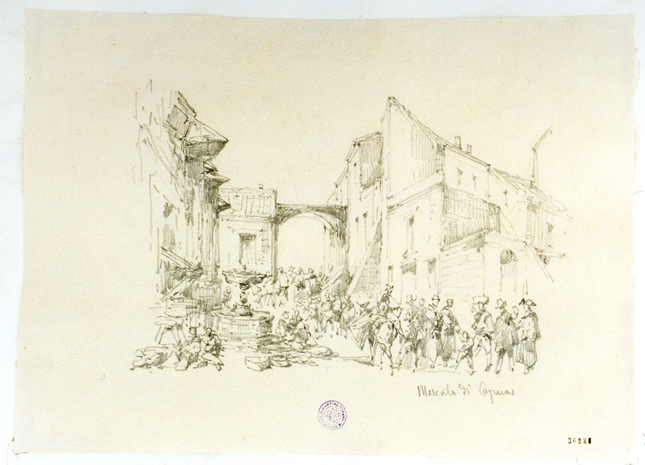 veduta del mercato a Capua (disegno) di Carelli Consalvo (secondo quarto sec. XIX)