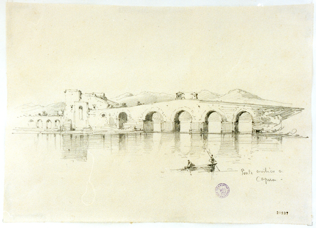 veduta col ponte sul Volturno a Capua (disegno) di Carelli Consalvo (secondo quarto sec. XIX)
