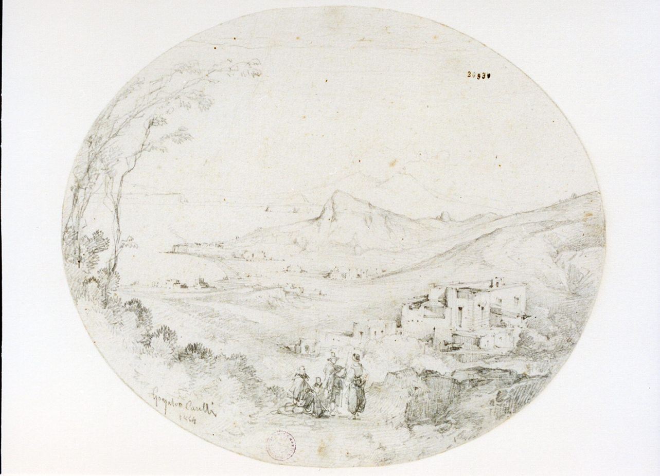 paesaggio con figure (disegno) di Carelli Consalvo (sec. XIX)