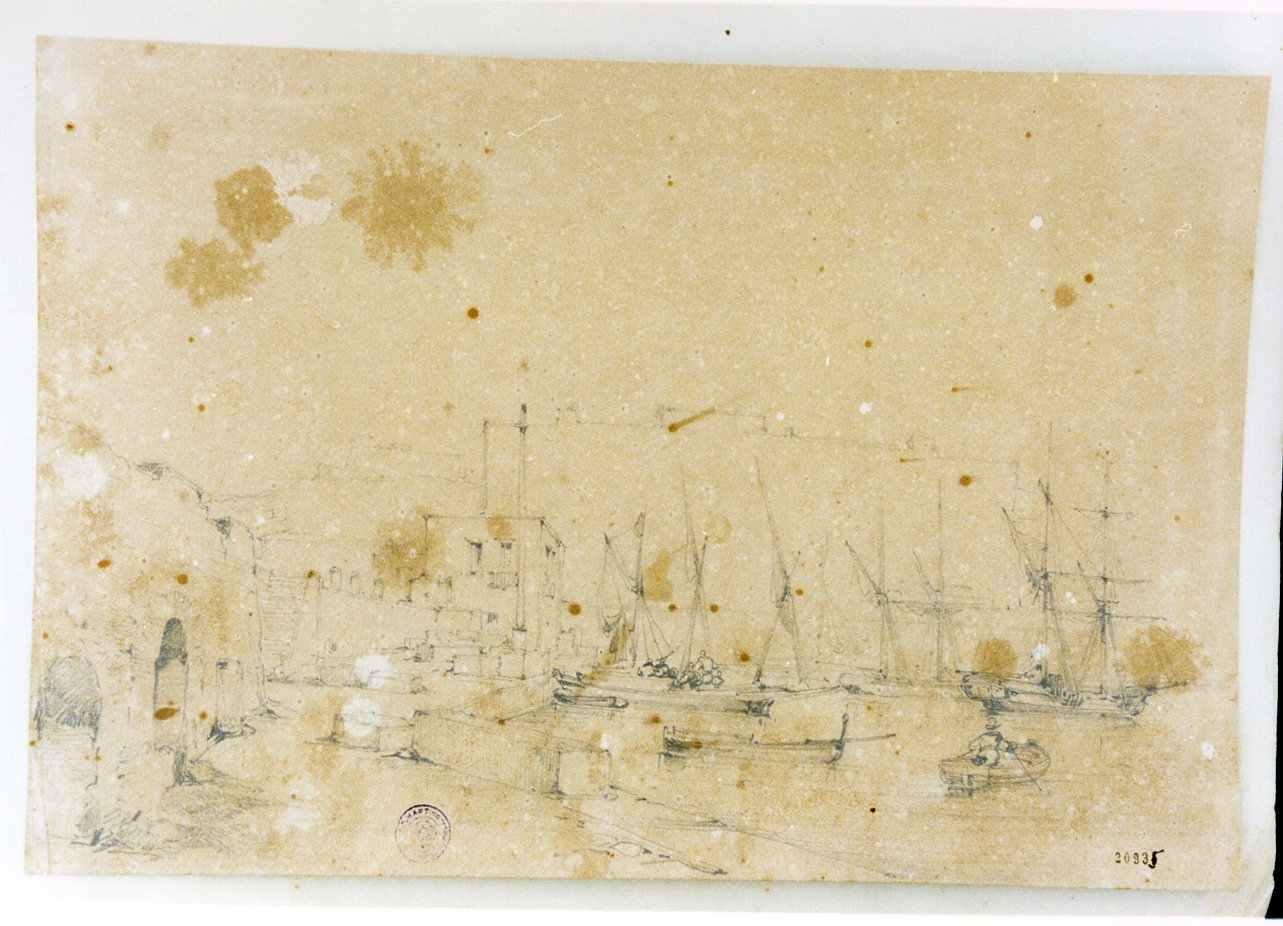 veduta di un porto (disegno) di Carelli Raffaele (sec. XIX)