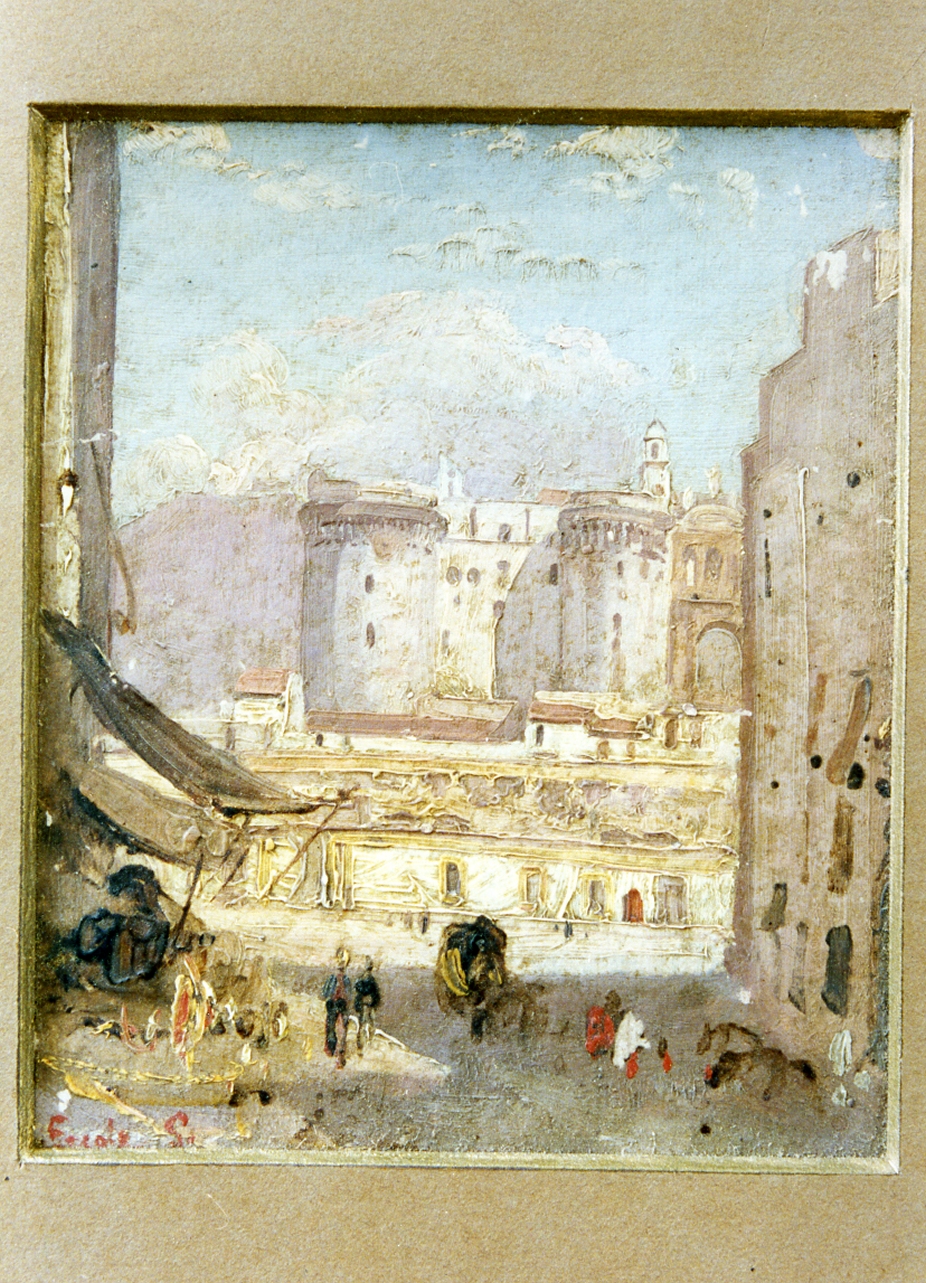 veduta del largo di Castello a Napoli (disegno) di Gigante Giacinto (sec. XIX)