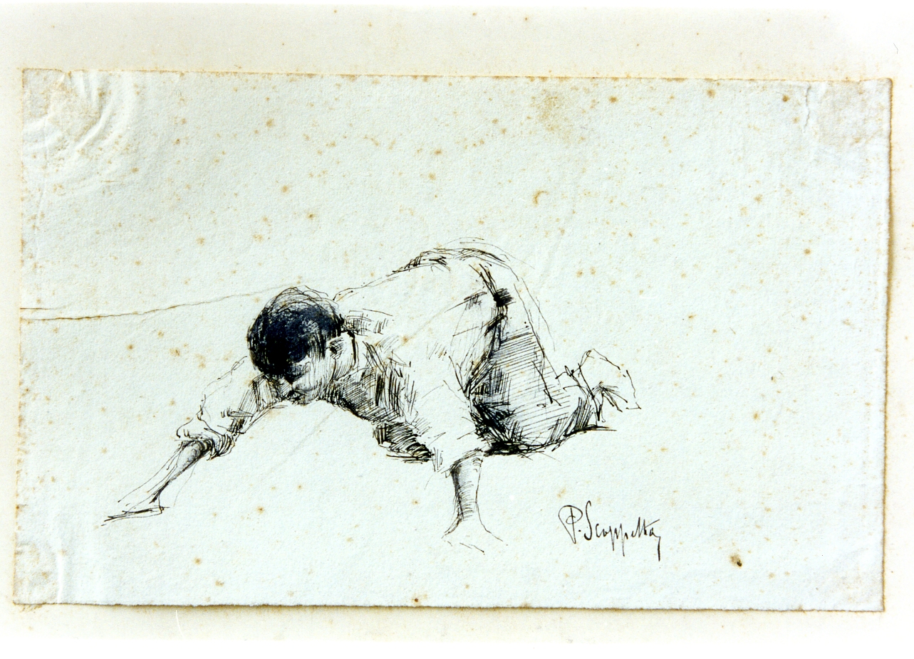 fanciullo inginocchiato (disegno) di Scoppetta Pietro (fine sec. XIX)