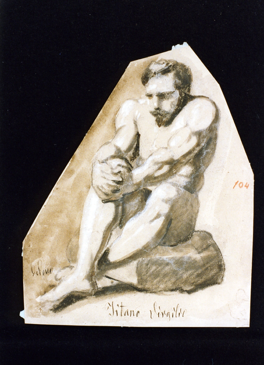 figura virile nuda seduta (disegno) di De Vivo Tommaso (seconda metà sec. XIX)