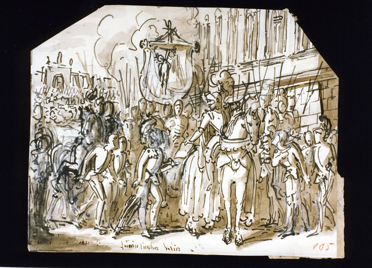 scena con cavalieri (disegno) di De Vivo Tommaso (sec. XIX)
