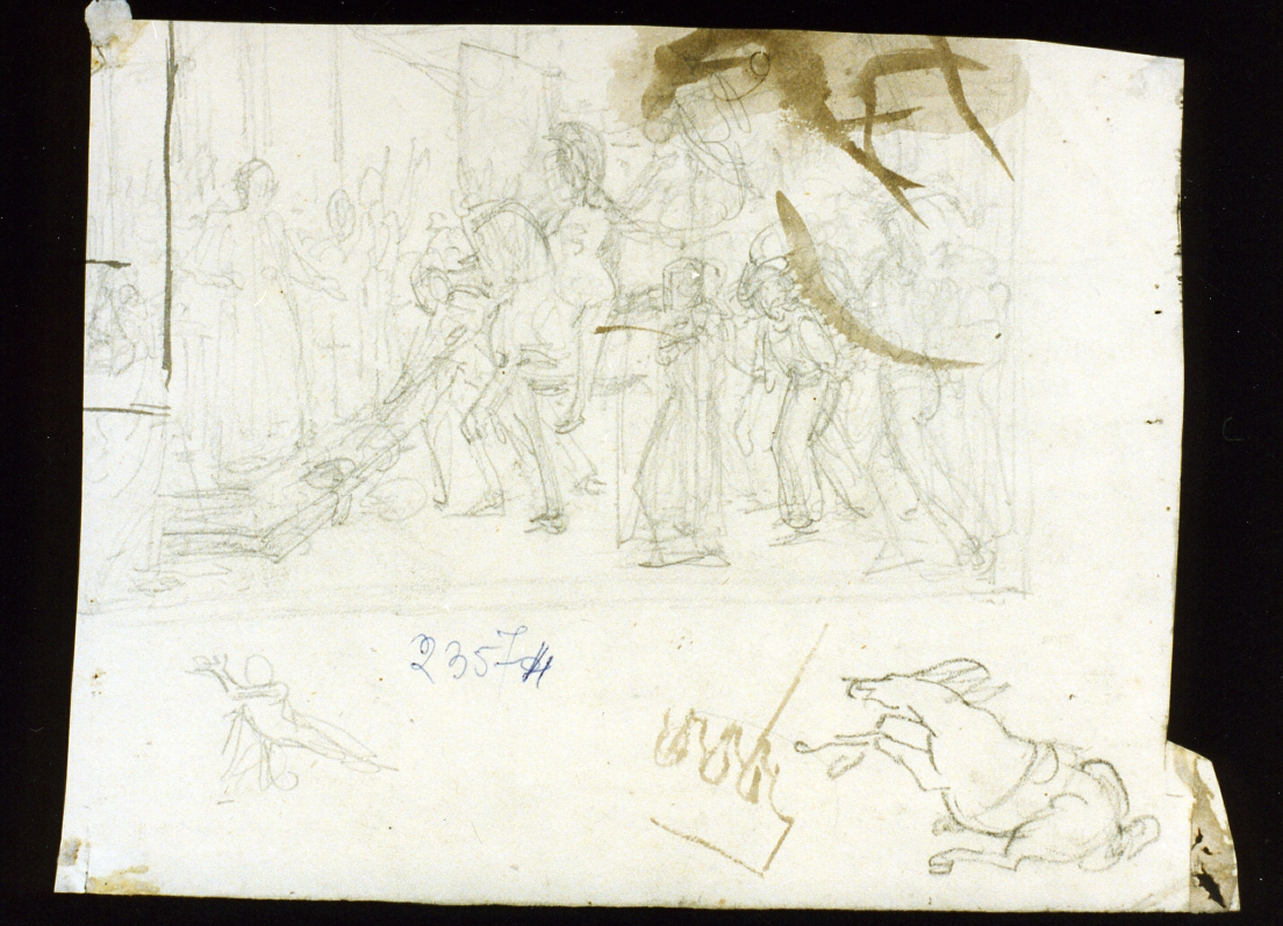 schizzo per scena con cavaliere (disegno) di De Vivo Tommaso (sec. XIX)