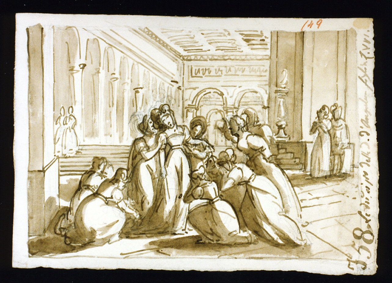 episodio di storia antica con gruppo di figure femminili (disegno) di De Vivo Tommaso (sec. XIX)