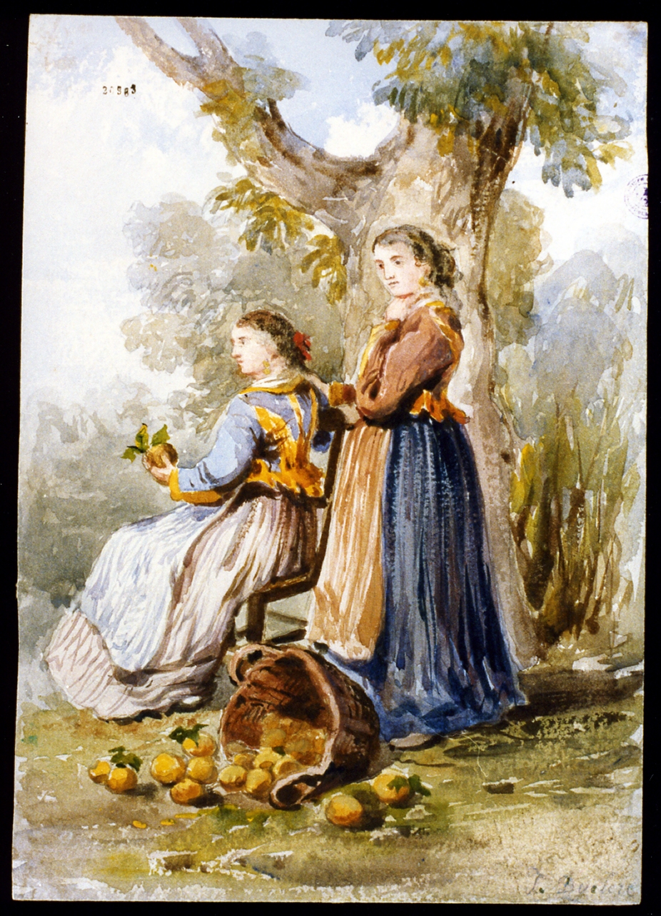 venditrici di arance (disegno) di Duclère Teodoro (sec. XIX)