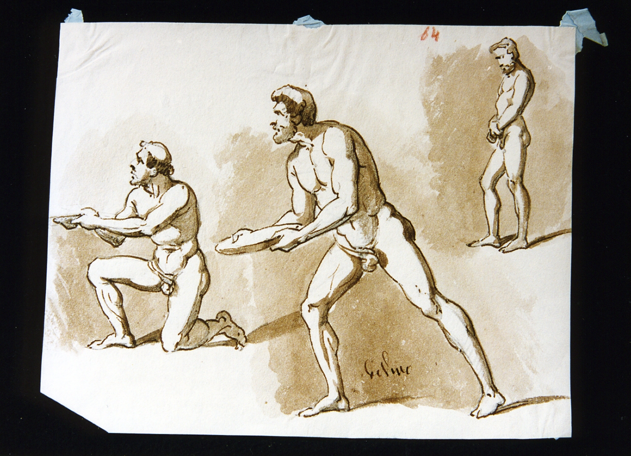 tre figure virili nude (disegno) di De Vivo Tommaso (sec. XIX)