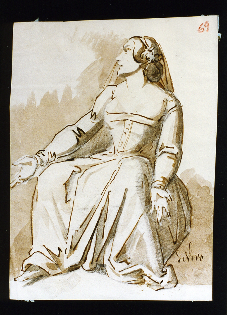 figura femminile seduta (disegno) di De Vivo Tommaso (sec. XIX)
