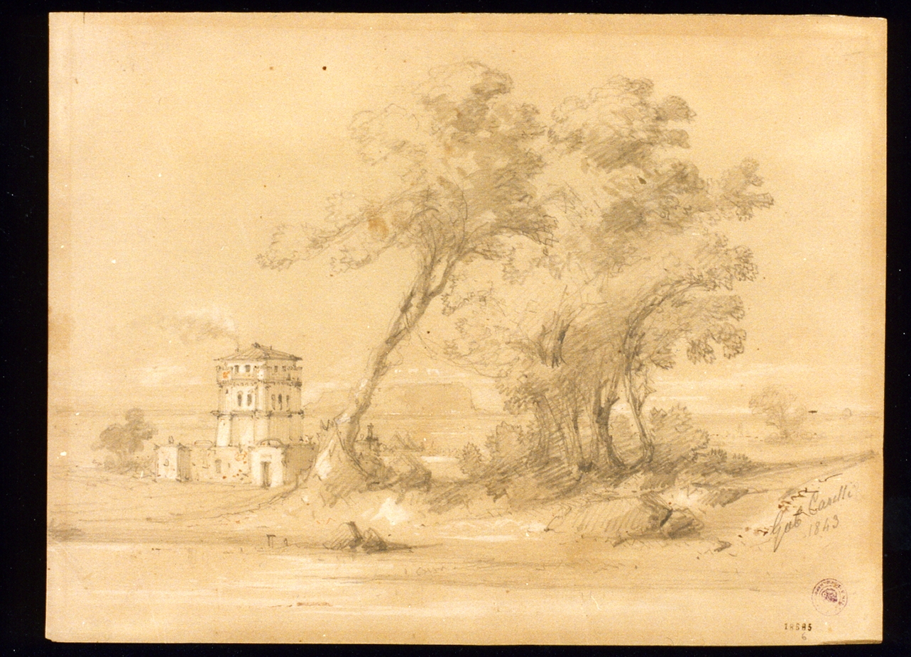 paesaggio (disegno) di Carelli Gabriele (prima metà sec. XIX)