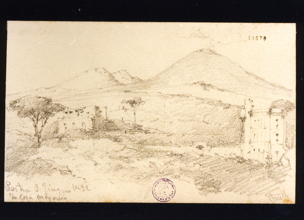 veduta di Portici da casa Arenaio (disegno) di Carelli Consalvo (fine sec. XIX)