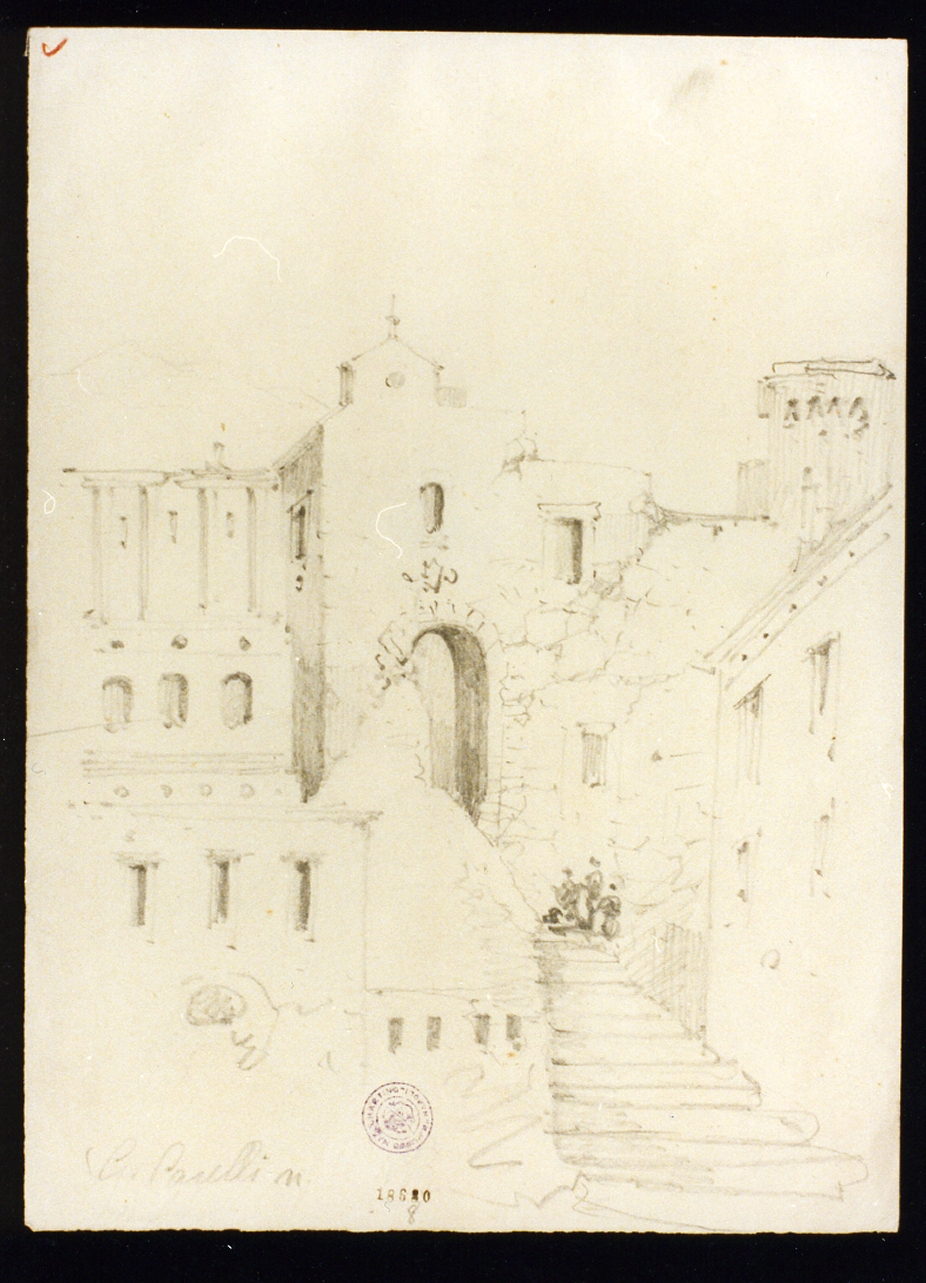 paesaggio con case (disegno) di Carelli Consalvo (sec. XIX)