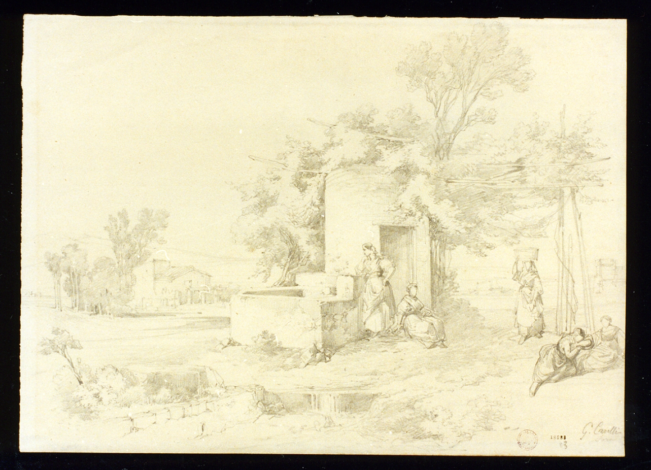 paesaggio con figure (disegno) di Carelli Consalvo (sec. XIX)