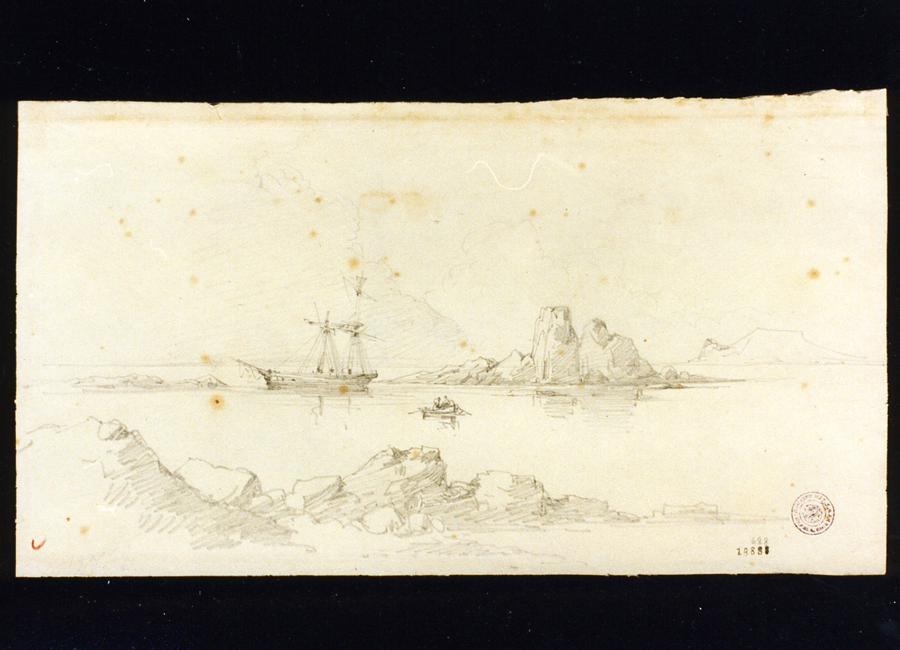 marina con veliero (disegno) di Carelli Consalvo (sec. XIX)