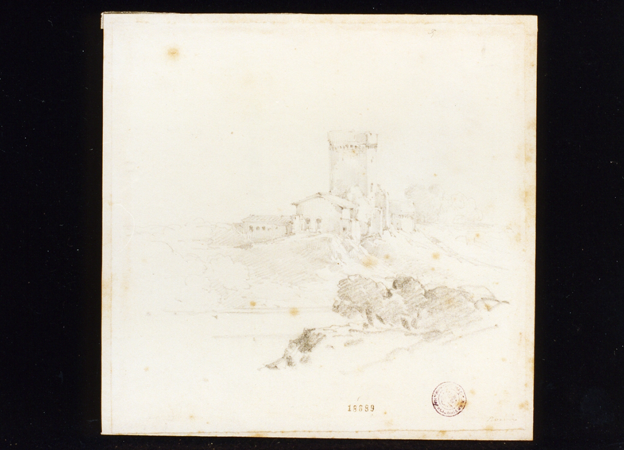 paesaggio sul Tevere (disegno) di Carelli Consalvo (sec. XIX)