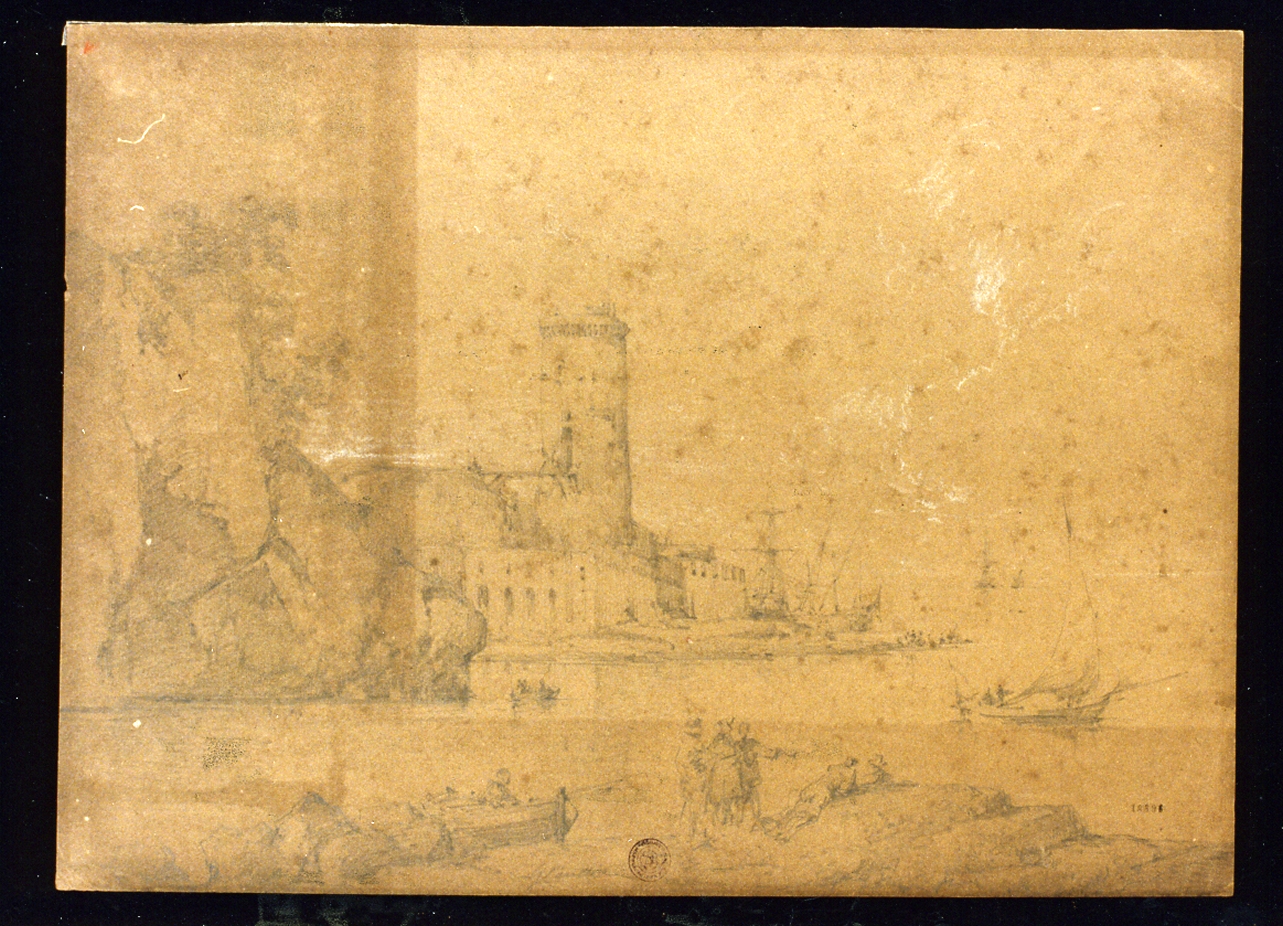 marina con torre (disegno) di Carelli Consalvo (sec. XIX)