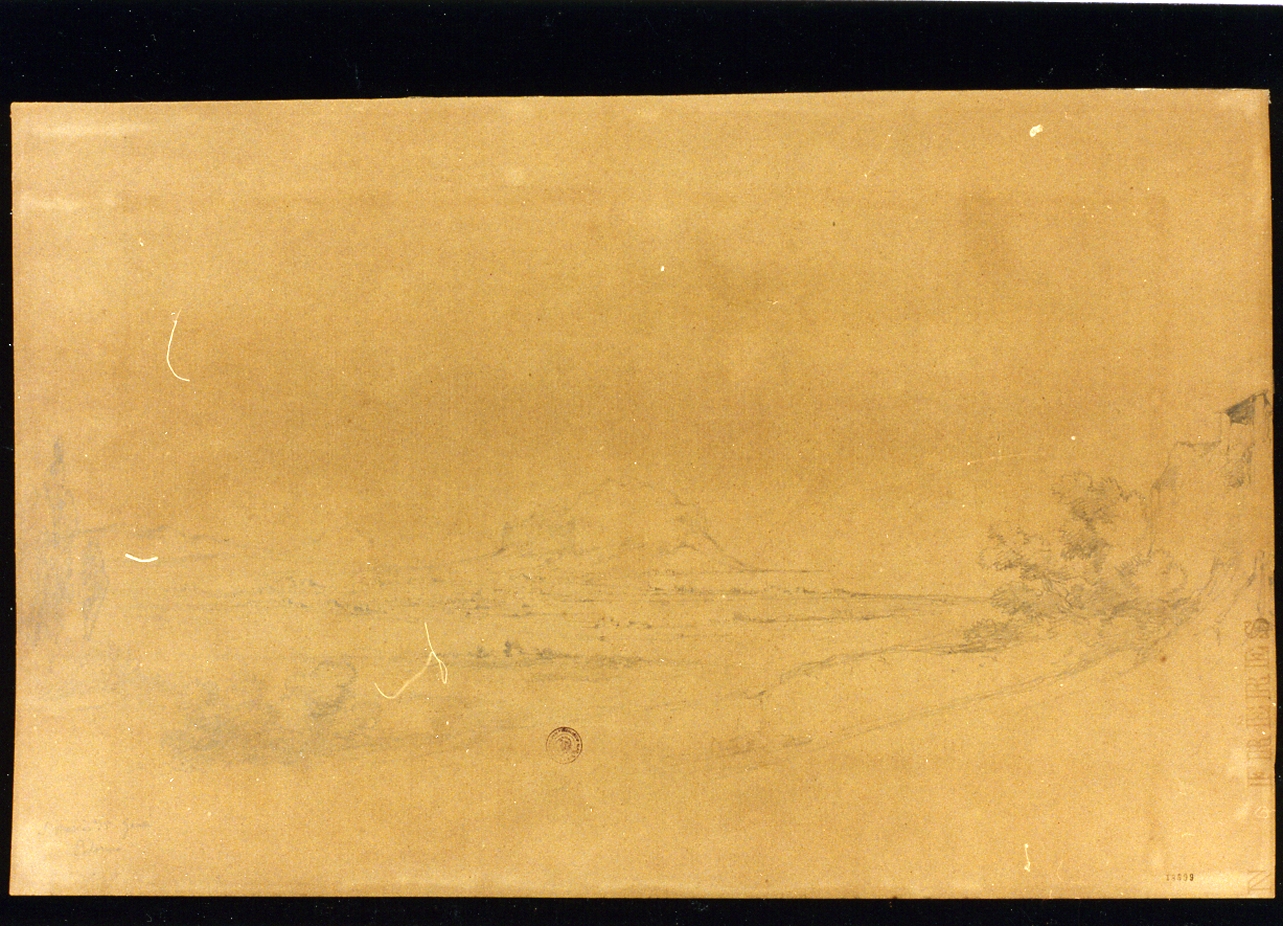 paesaggio con S. Maria del Gesù a Palermo (disegno) di Carelli Consalvo (sec. XIX)