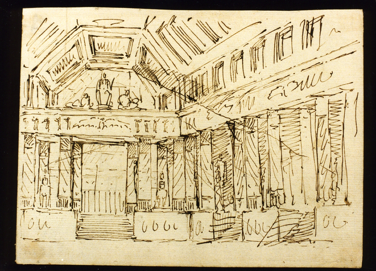 bozzetto di scenografia con architetture classiche (disegno) di Niccolini Antonio (scuola) (sec. XIX)