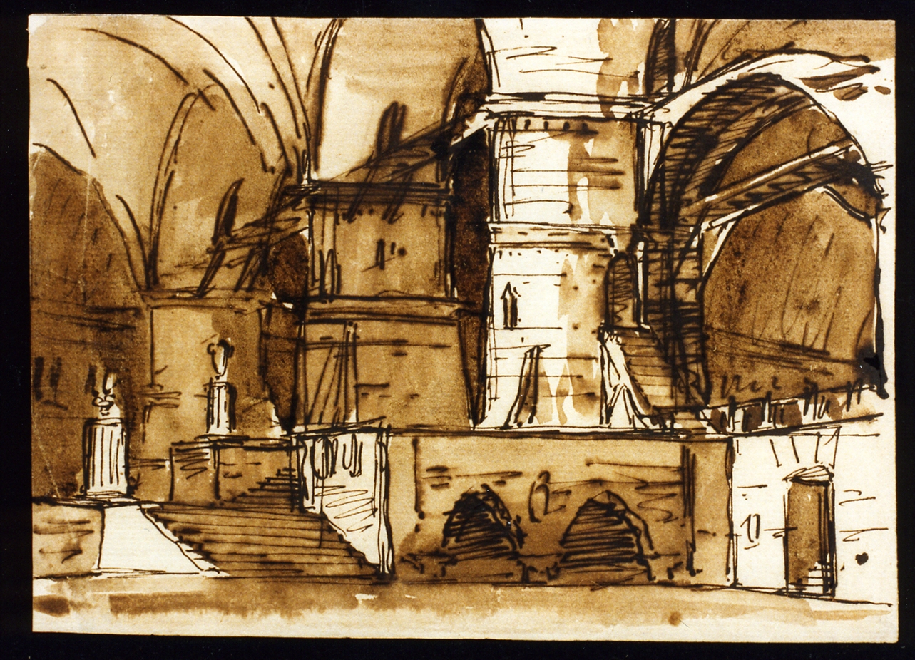 bozzetto di scenografia con architettura (disegno) di Niccolini Antonio (scuola) (sec. XIX)