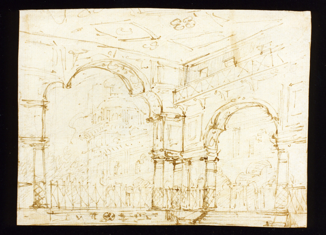 bozzetto di scenografia con archi trilobati (disegno) di Niccolini Antonio (scuola) (sec. XIX)