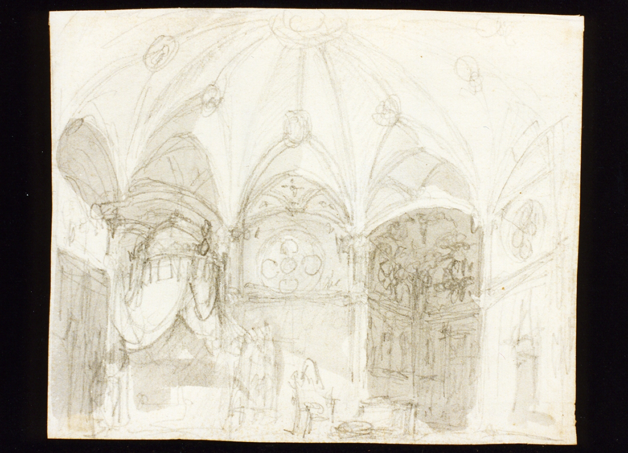 bozzetto di scenografia con interno di chiesa (disegno) di Niccolini Antonio (scuola) (sec. XIX)