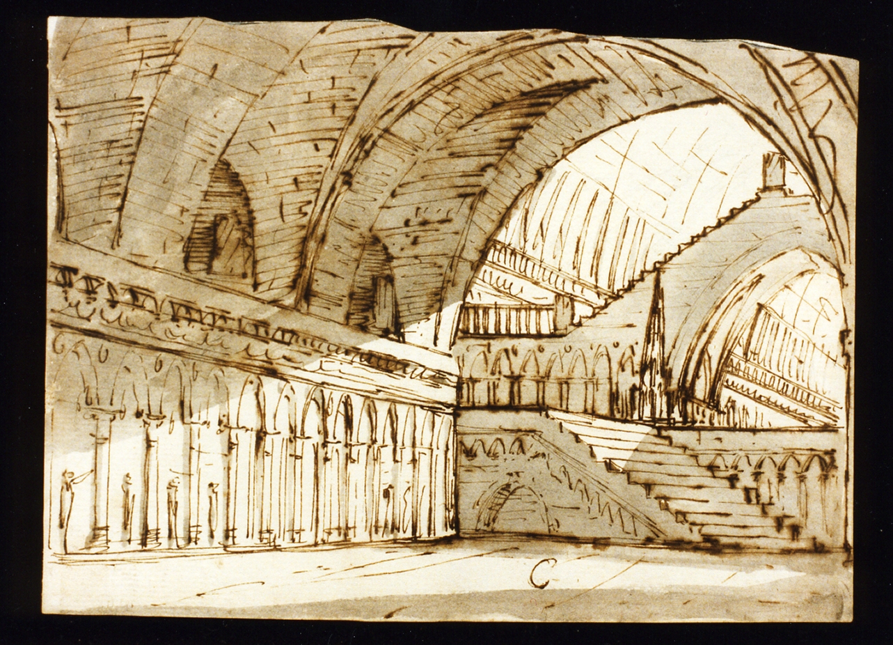 bozzetto di scenografia con ambiente archivoltato (disegno) di Niccolini Antonio (scuola) (sec. XIX)