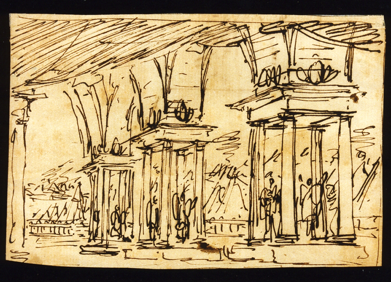 bozzetto di scenografia con porticato (disegno) di Niccolini Antonio (scuola) (sec. XIX)