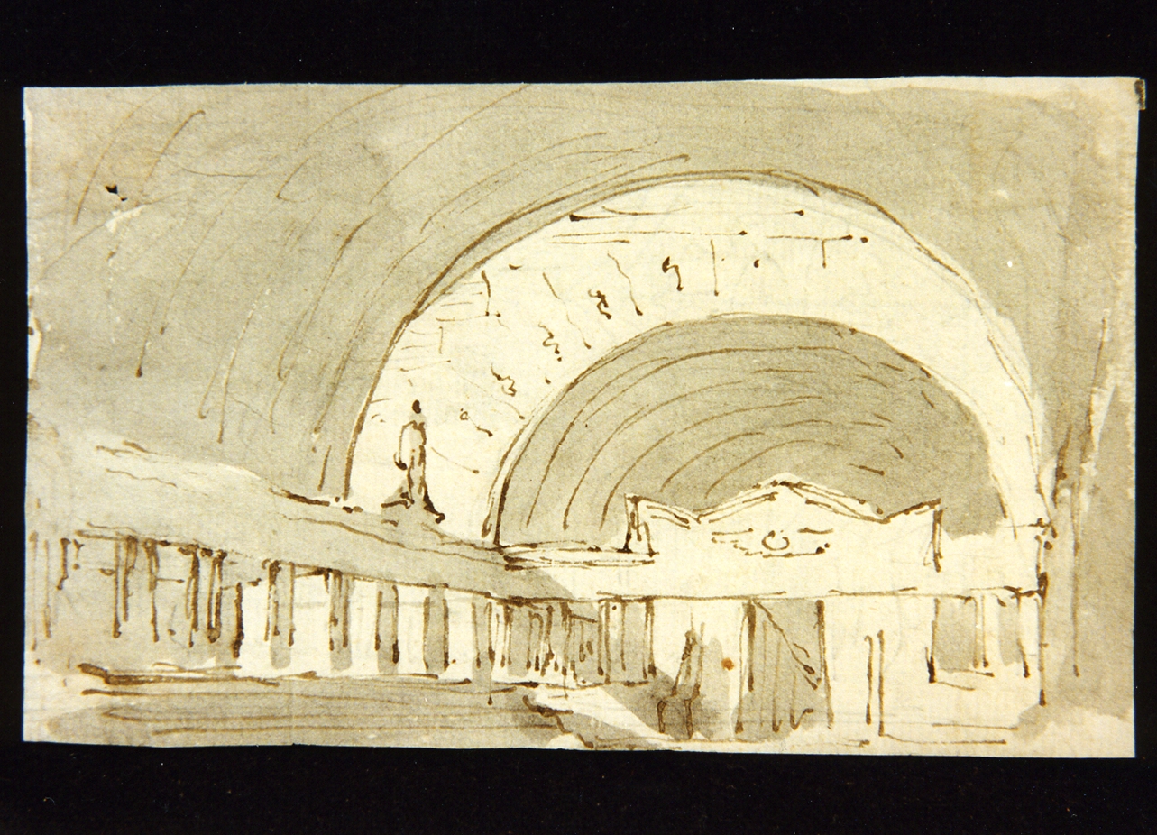 bozzetto di scenografia con volte a botte (disegno) di Niccolini Antonio (scuola) (sec. XIX)