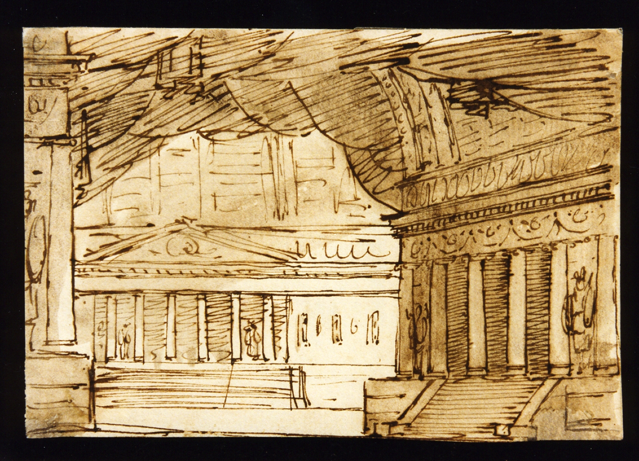 bozzetto di scenografia con architetture classiche (disegno) di Niccolini Antonio (scuola) (sec. XIX)