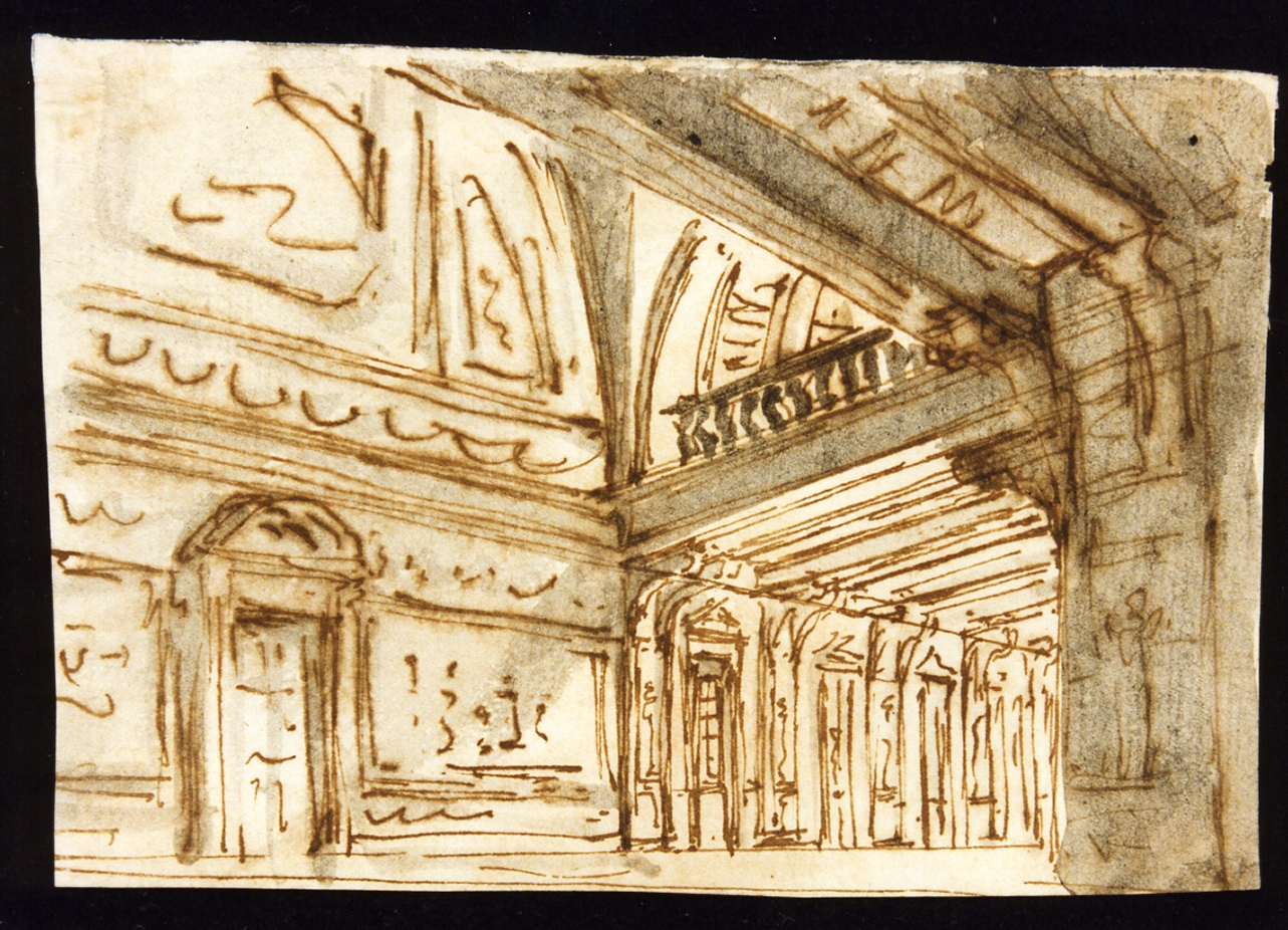 bozzetto di scenografia con interno di palazzo (disegno) di Niccolini Antonio (scuola) (sec. XIX)