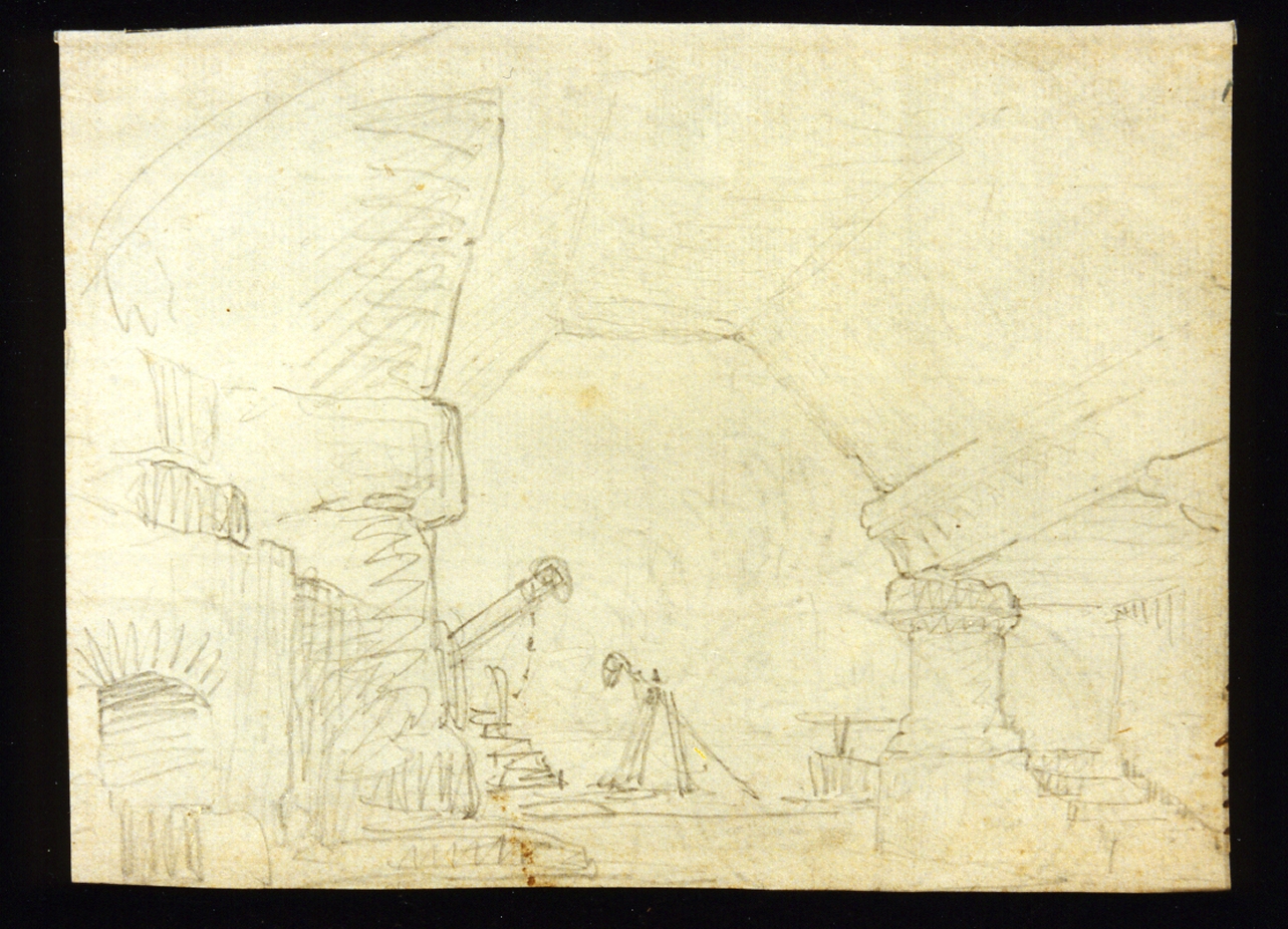 bozzetto di scenografia con architetture antiche (disegno) di Niccolini Antonio (scuola) (sec. XIX)
