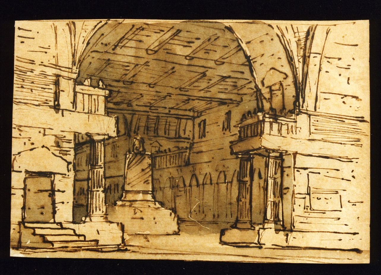 bozzetto di scenografia con architetture (disegno) di Niccolini Antonio (scuola) (sec. XIX)