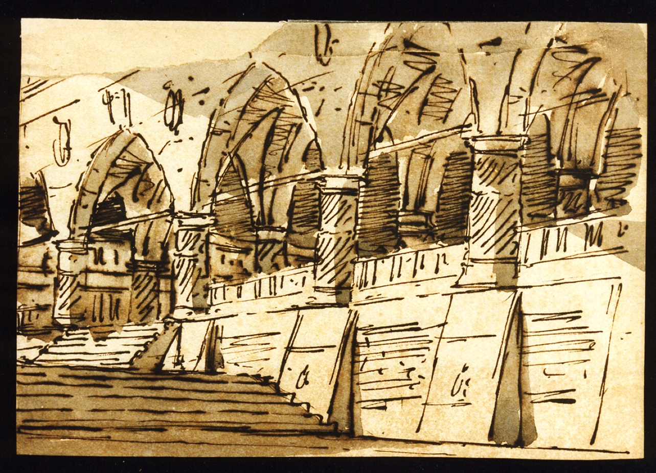 bozzetto di scenografia con loggiato (disegno) di Niccolini Antonio (scuola) (sec. XIX)