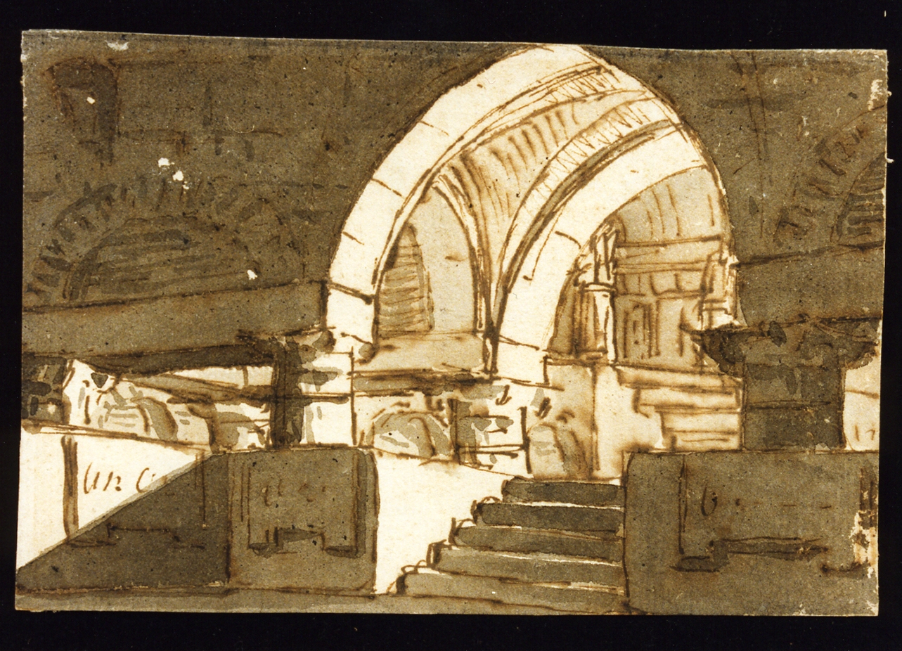 bozzetto di scenografia con ambiente archivoltato (disegno) di Niccolini Antonio (scuola) (sec. XIX)